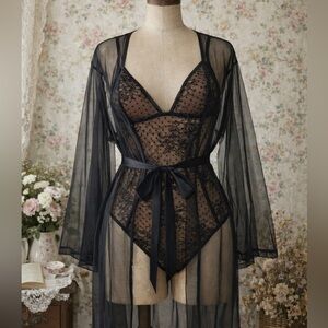 Victoria Secret Black Lace, Polka Dot, Floral, Sheer Bodysuit Lingerie